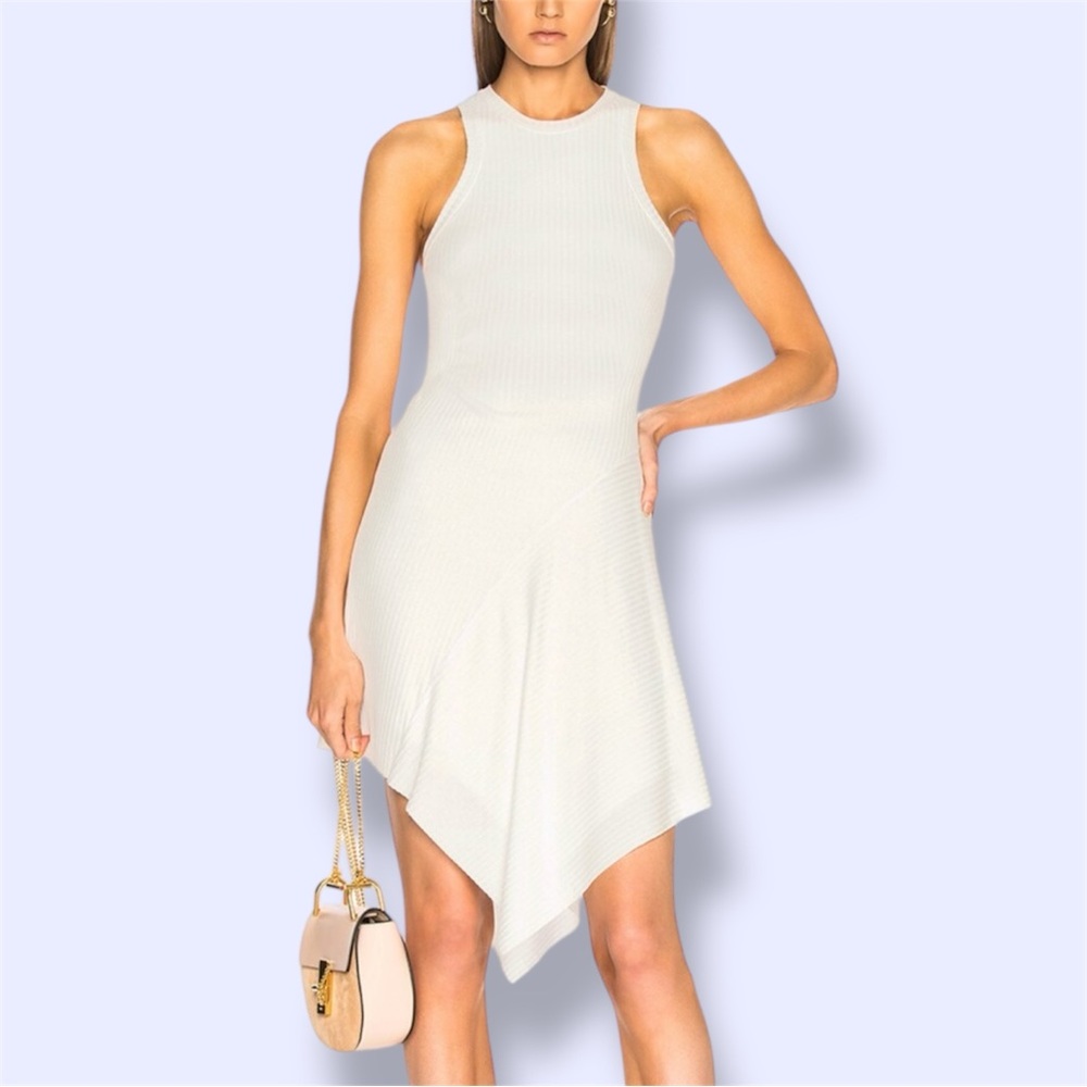 A.L.C. Bea White Ribbed Asymmetrical Sleeveless Dress